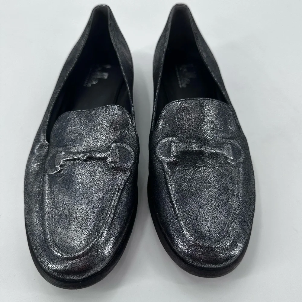 Belle Sigerson Morrison Silver Metallic Loafers Slip On Covered Hardware 7.5